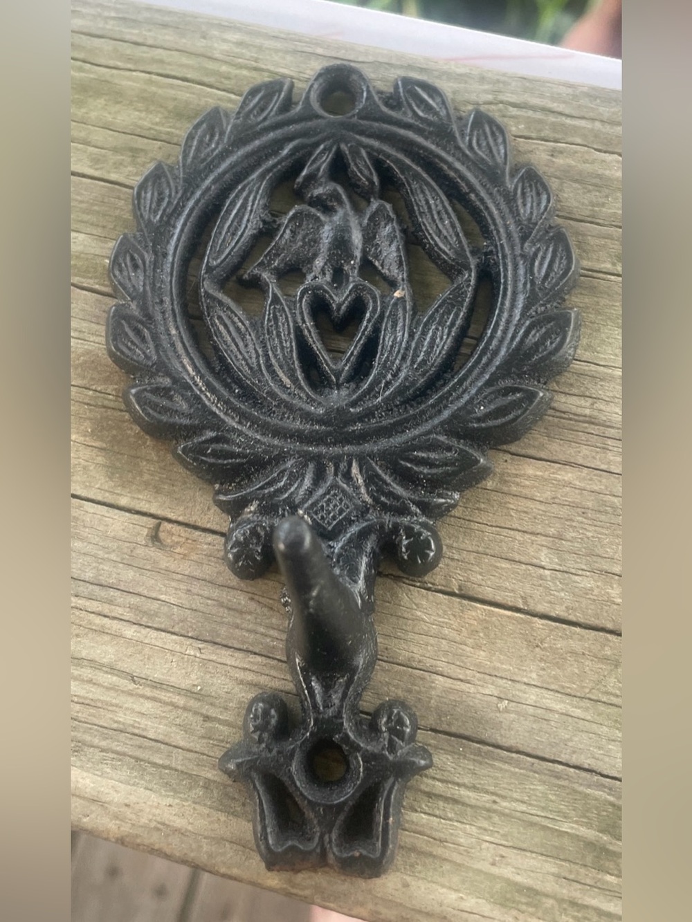Vintage Decorative Cast Iron Wall Hook Decor Trivet - Black Eagle Heart